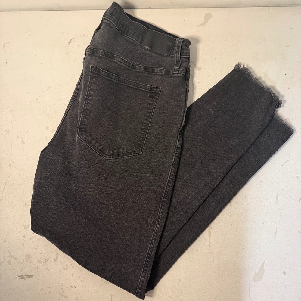 Madewell 10" High Rise Skinny Jeans Black Raw Hem Button Fly Womens 32